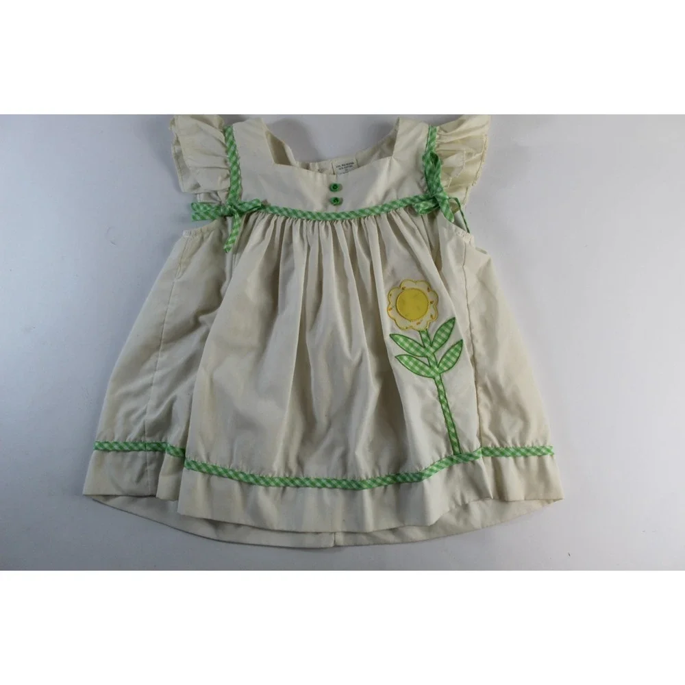 Vintage Little Girls Toddler Farm Dress 3T Floral Embroidered Flower Barn Find